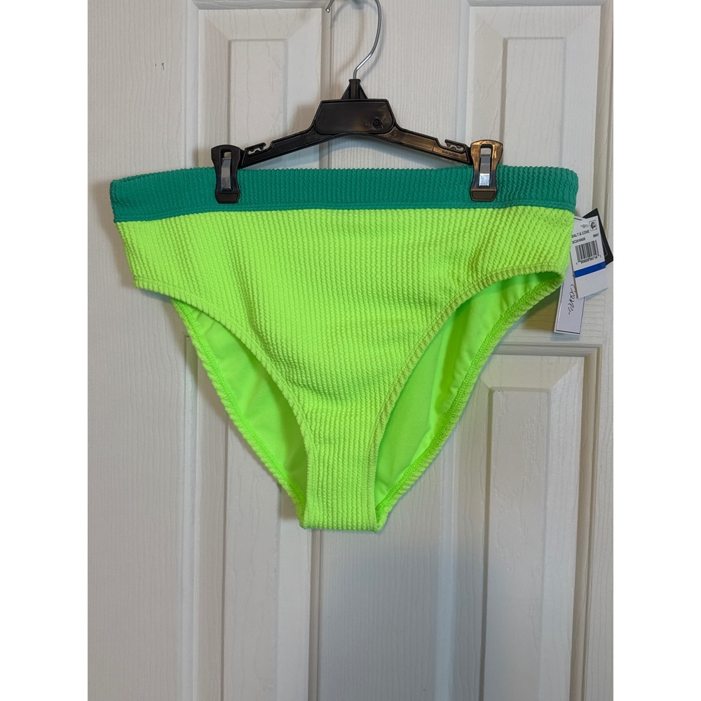 Salt & Cove High Waist Bikini Bottoms Textured Swimsuit Neon Green Mint‎ XL